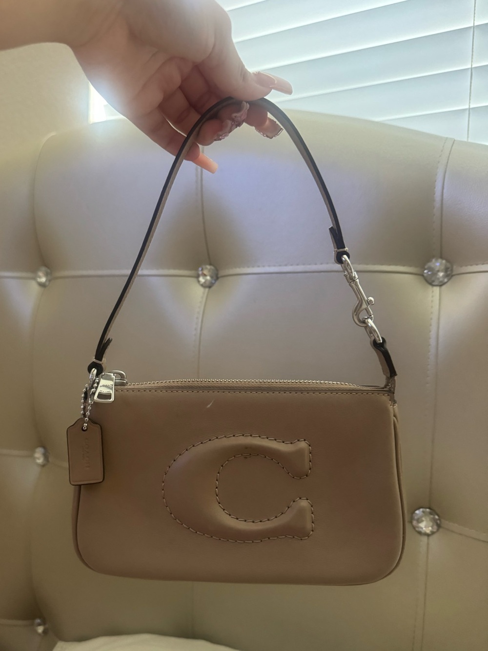 Coach Mini Leather Shoulder Bag in Taupe